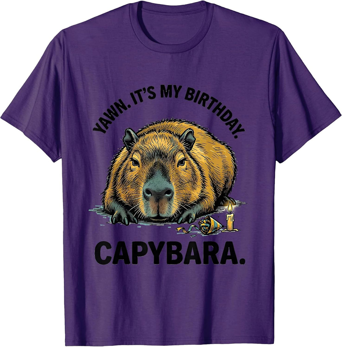 Men's yawn. it's my birthday. capybara. Cute Kawaii Animal T-Shirt - Purple