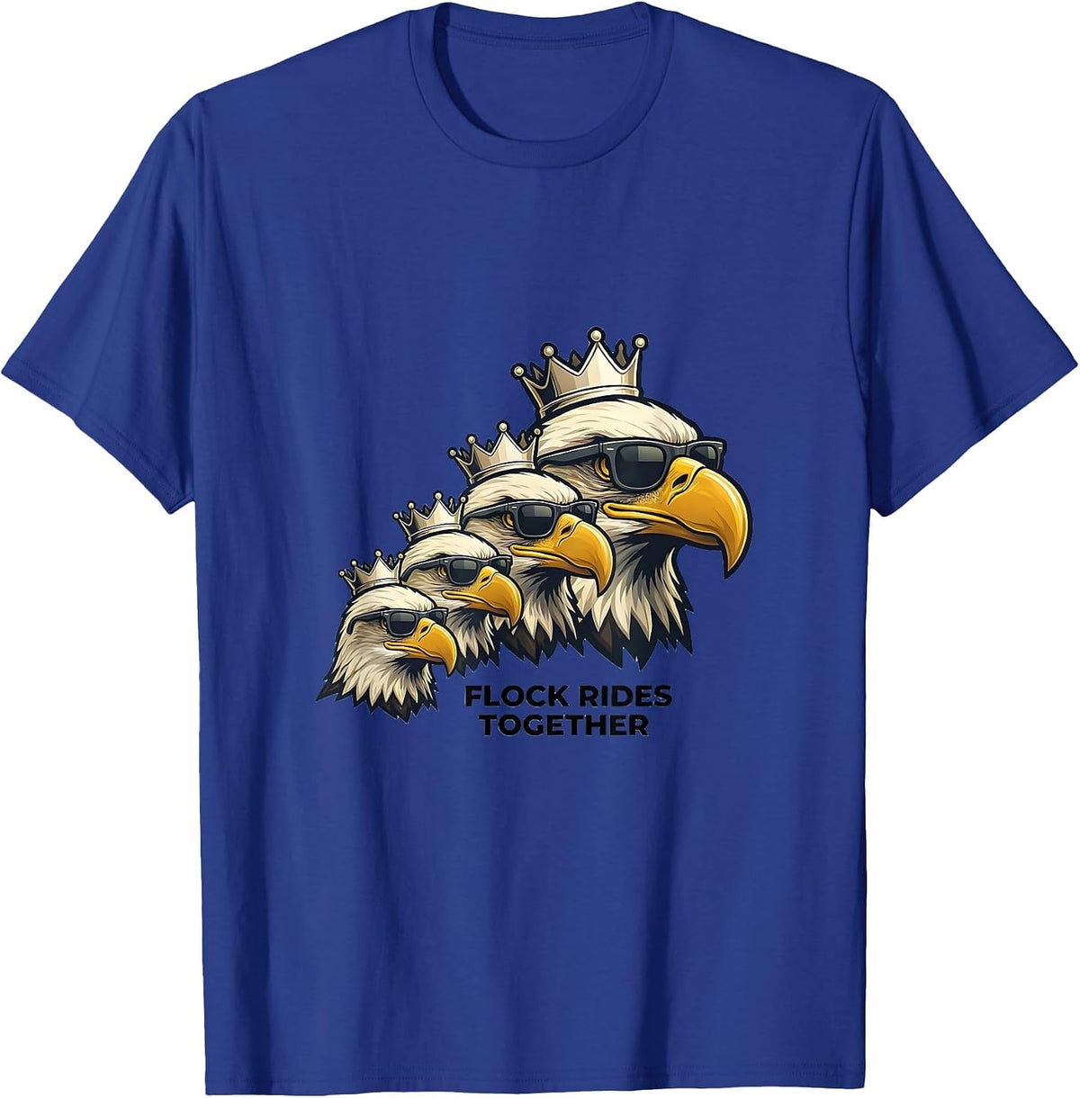 Men's FLOCK RIDES TOGETHER Eagle Mascot Sunglasses Eagle Fan T-Shirt - Royal Blue