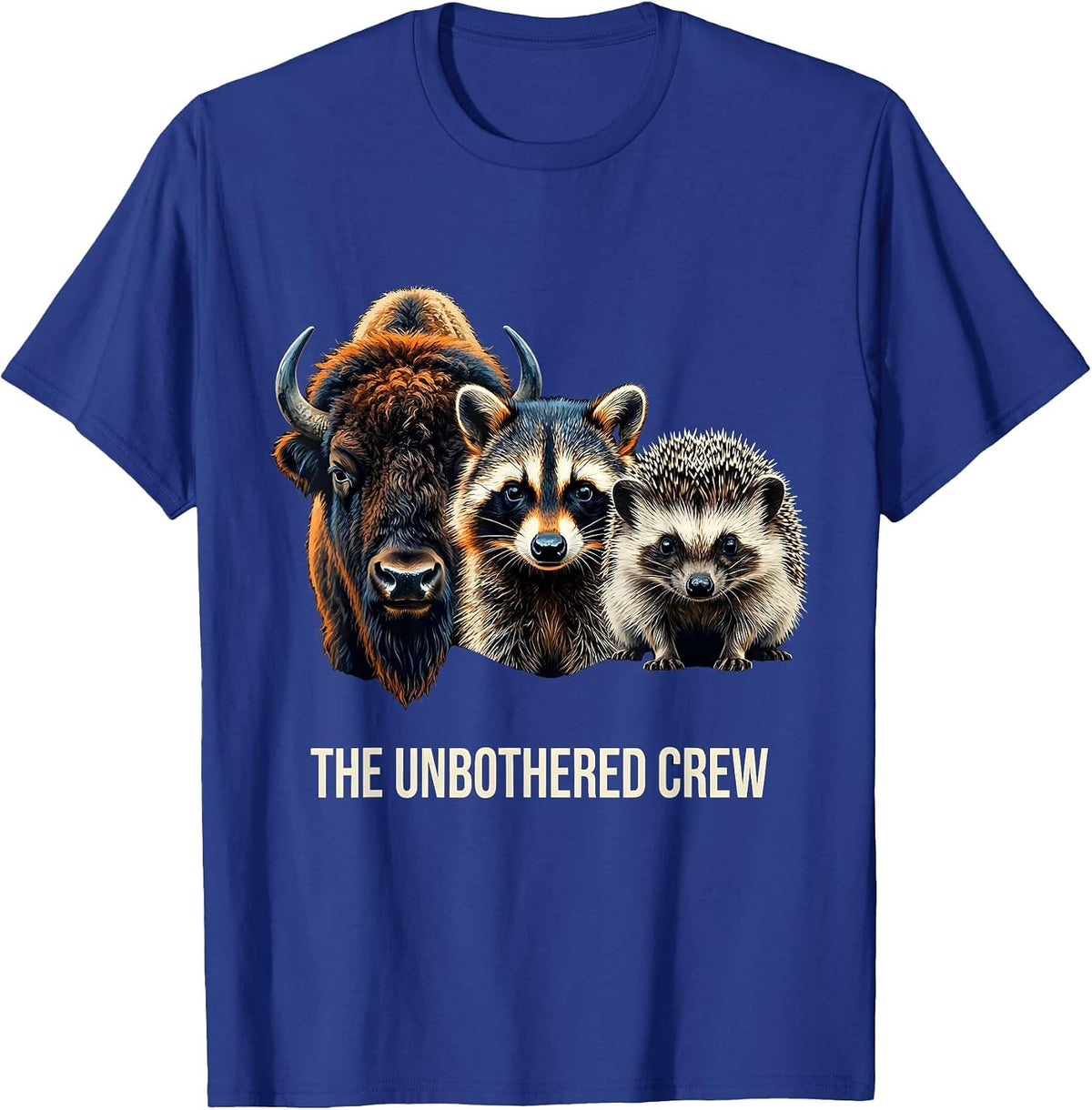 Men's The Unbothered Crew Funny Bison Raccoon Hedgehog Sunglasses T-Shirt - Royal Blue