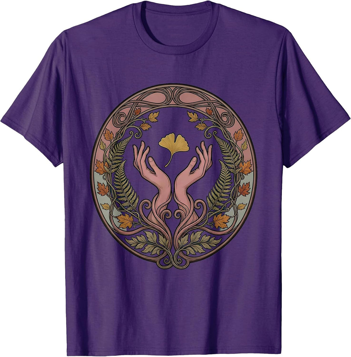 Gentle Hands Catching Autumn Leaf Kindness Art T-Shirt - Purple