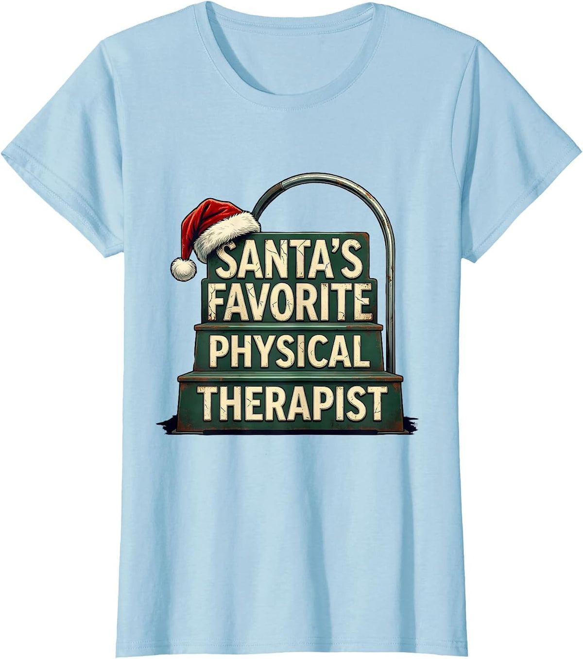 Santa's Favorite Physical Therapist Vintage Retro Christmas T-Shirt - Baby Blue