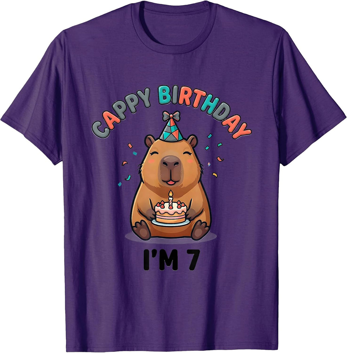Men's Cappy Birthday I'm 7 Cute Kawaii Capybara Birthday Gift T-Shirt - Purple