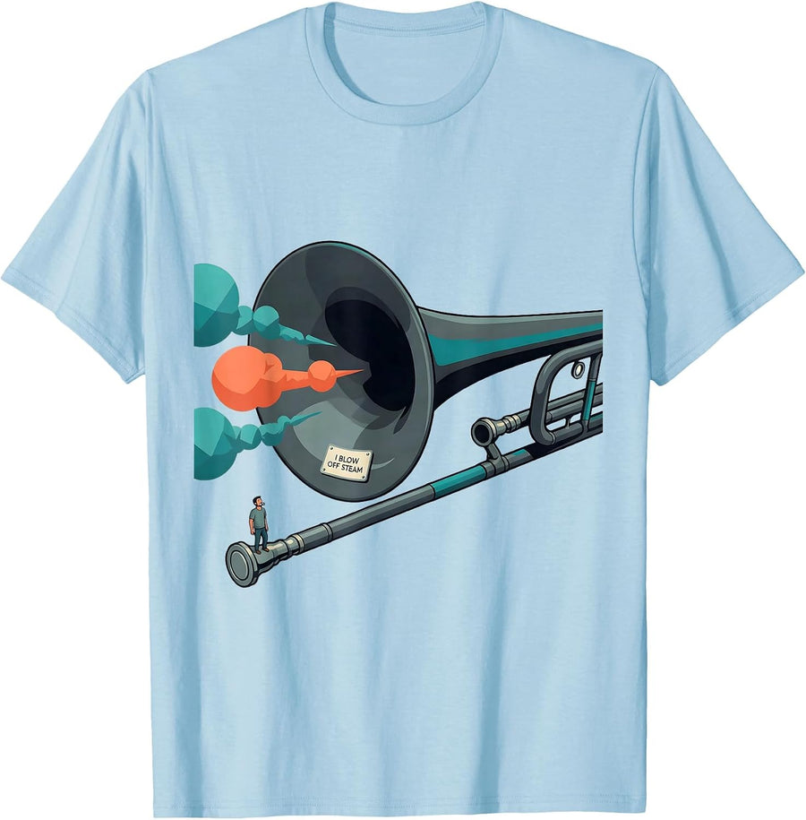 Men's I Blow Off Steam Funny Trombone Player Band Gift T-Shirt - Baby Blue