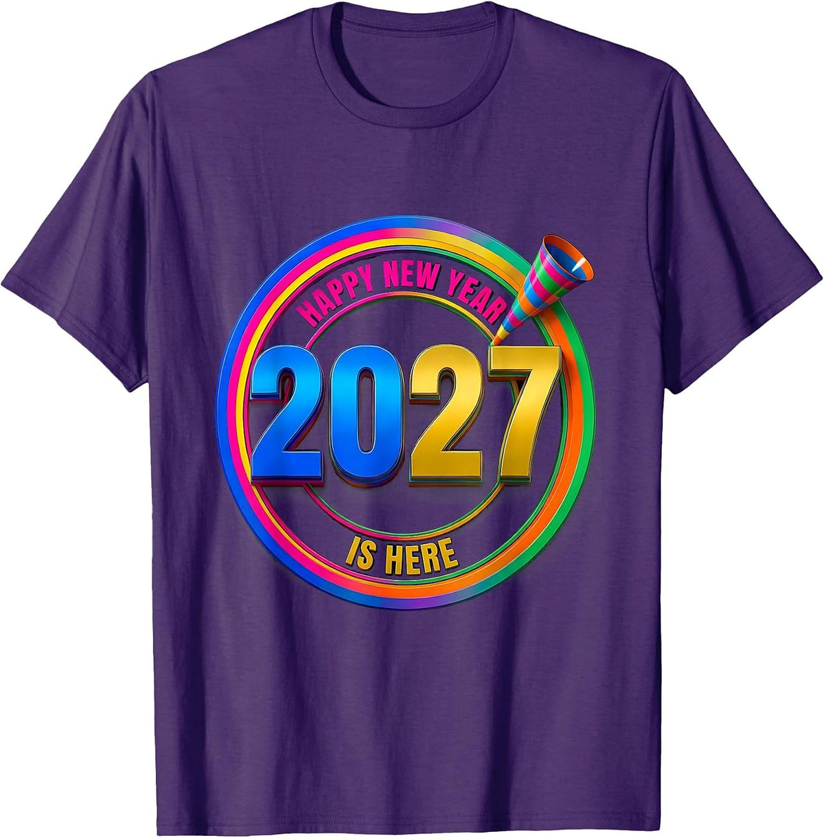 Men's Happy New Year 2027 Is Here Colorful Party Host Family T-Shirt - Purple