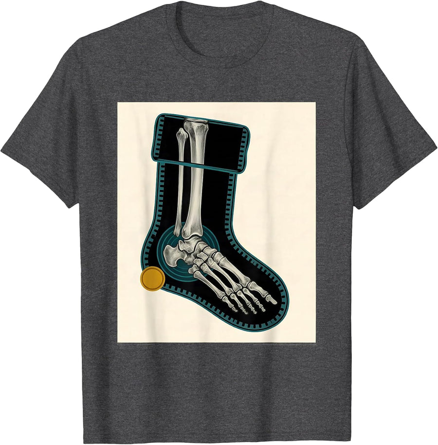 Men's Contact Plate Radiology Tech Christmas Skeleton Humor T-Shirt - Dark Heather Grey