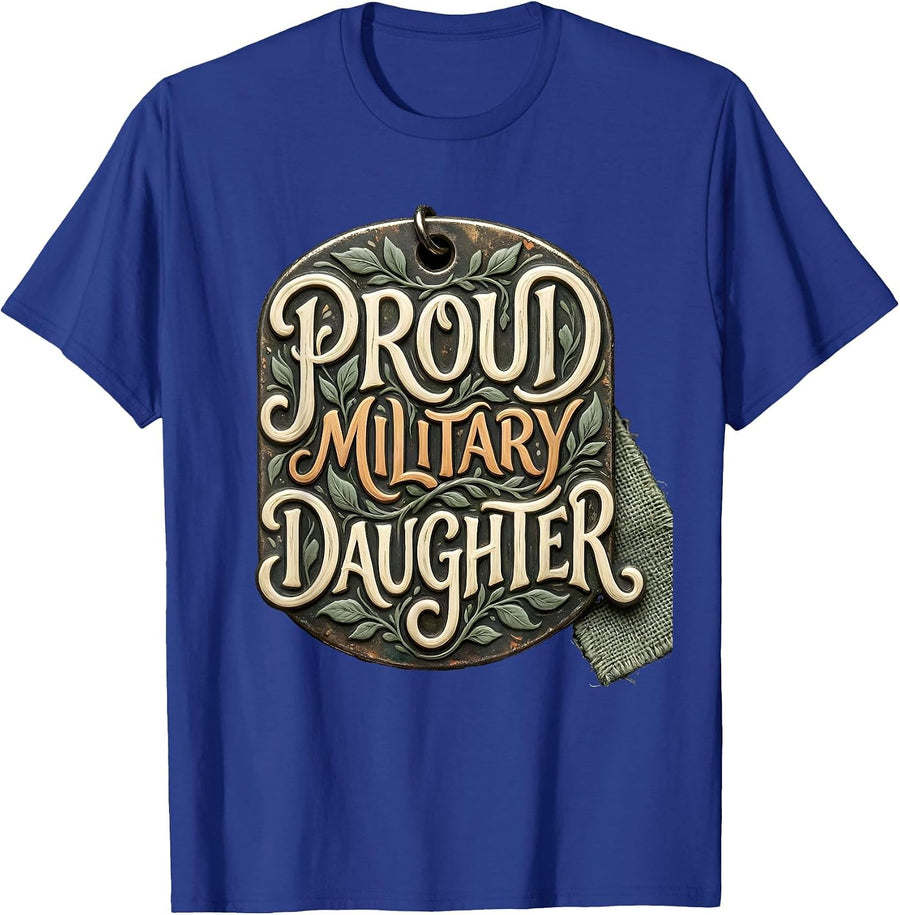 Proud Military Daughter Boho Typography Veteran Family T-Shirt - Royal Blue