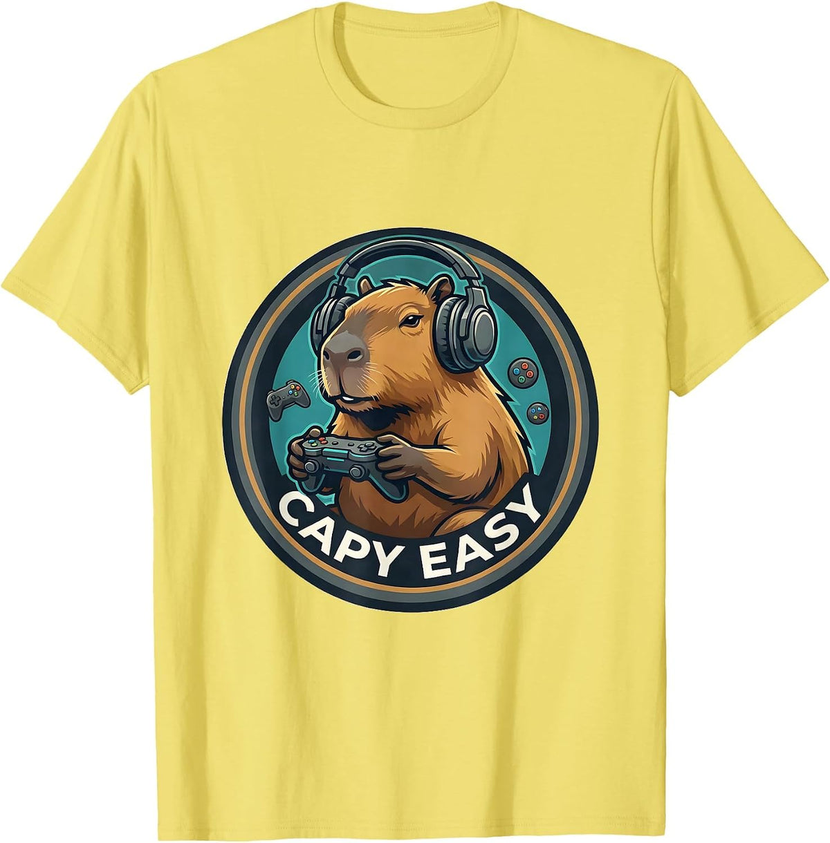 Men's Capy Easy Funny Capybara Gaming Meme Youth Humor T-Shirt - Lemon Yellow