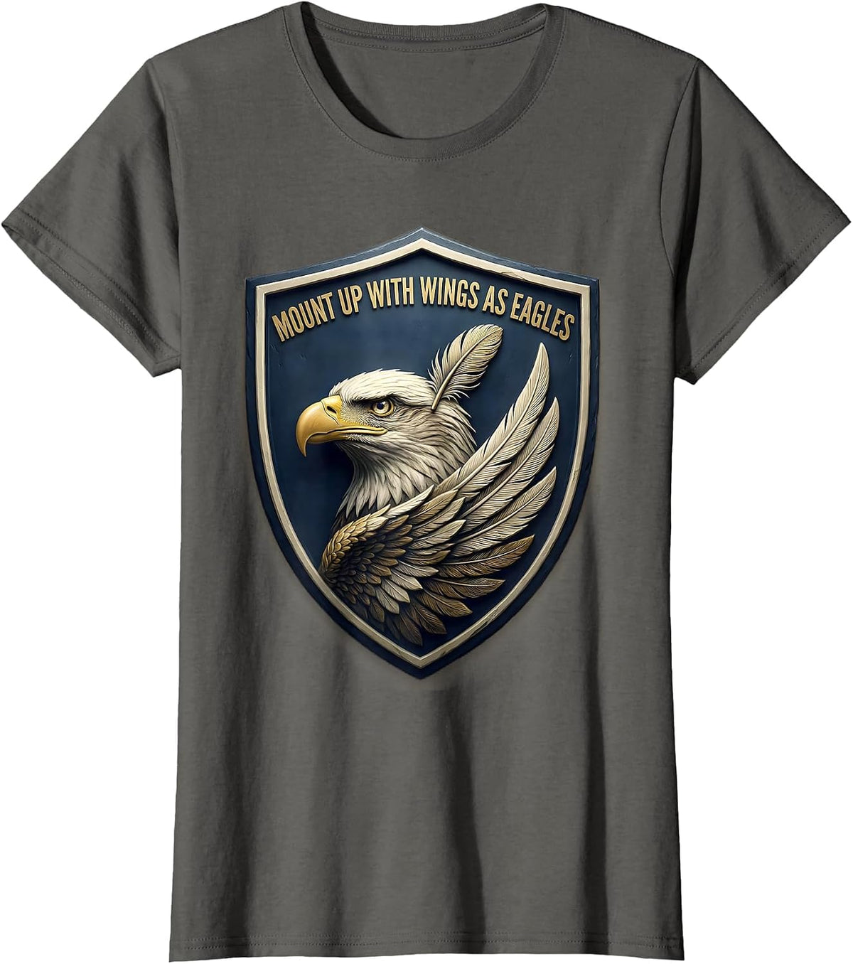 Women's Mount Up With Wings As Eagles Eagle Emblem Faith Gift T-Shirt - Asphalt Grey