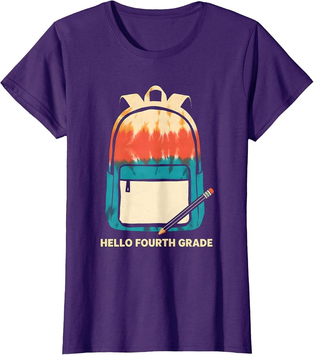 Women's Hello Fourth Grade Tie Dye Back To School Screenprint T-Shirt - Purple