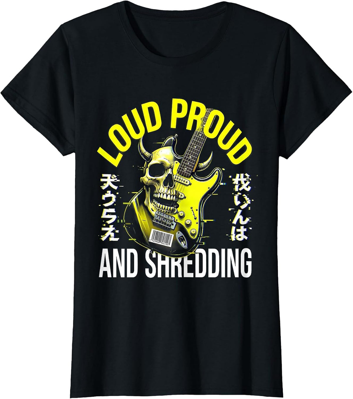 Women's Loud Proud and Shredding 80s Rock Band Design T-Shirt - Black