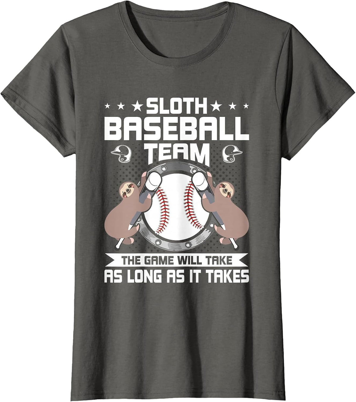 Sloth Baseball Team Baseball Lover T-Shirt - Asphalt Grey