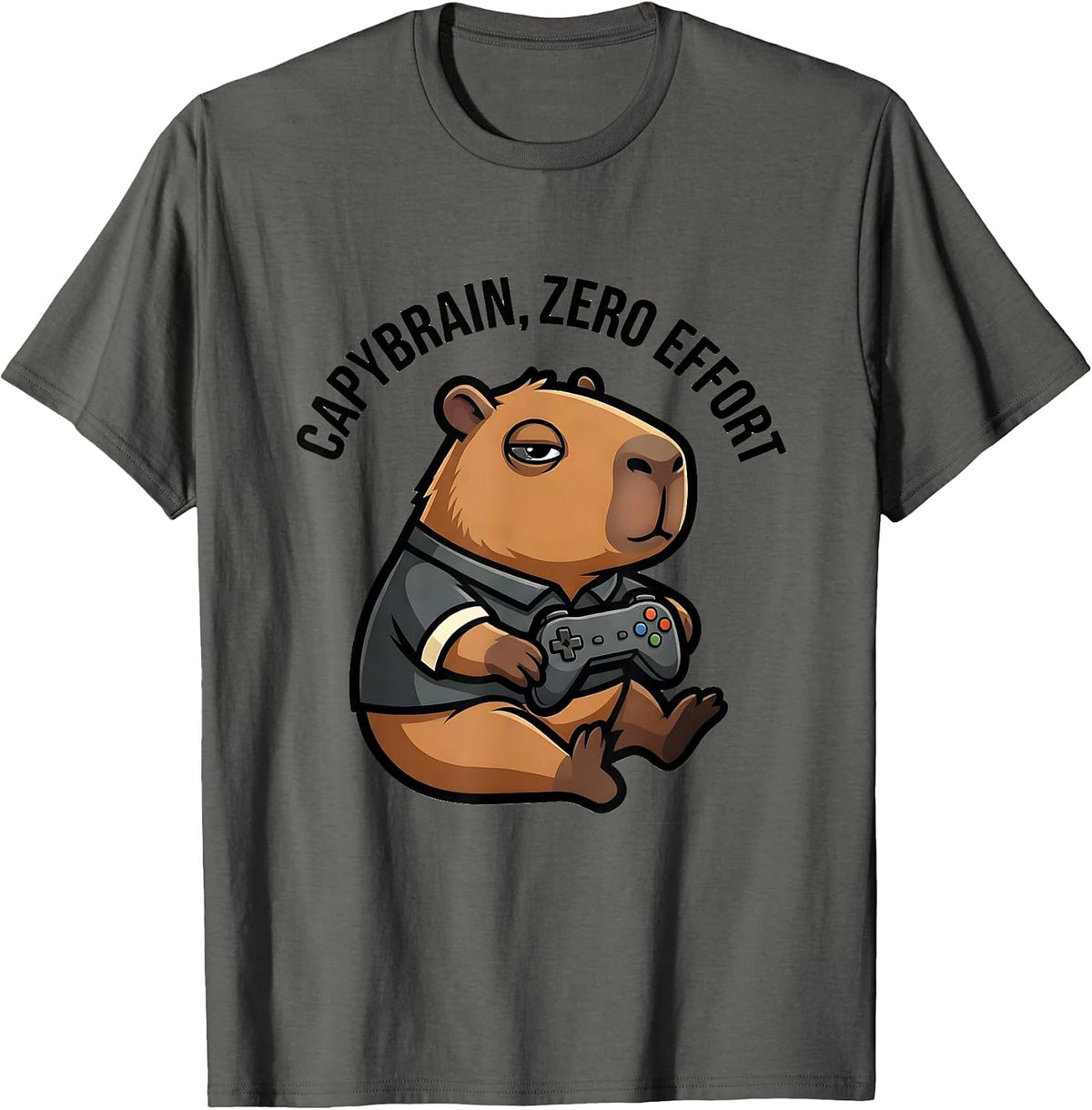 Men's Capybrain Zero Effort Funny Capybara Gamer Meme Humor T-Shirt - Asphalt Grey
