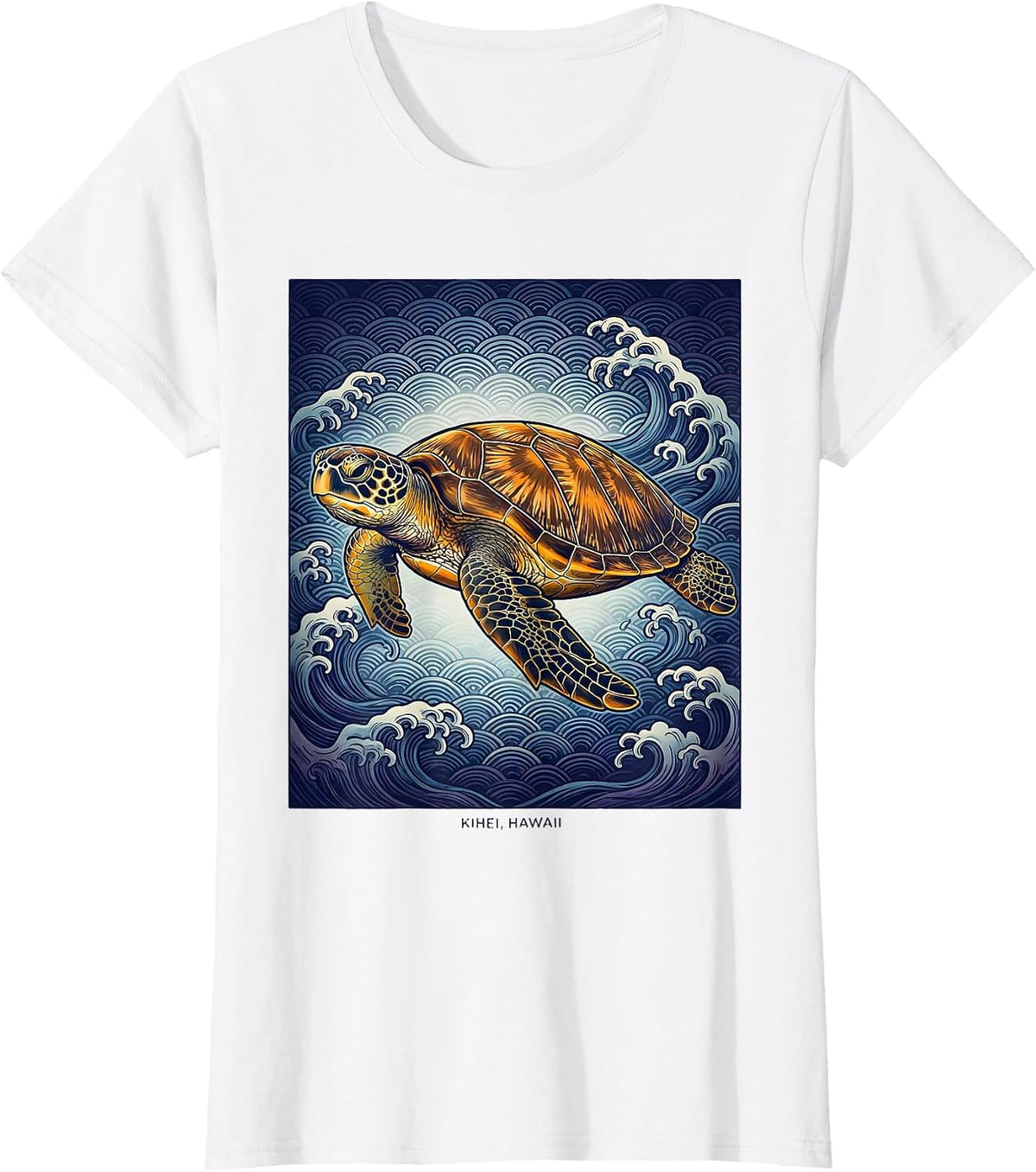 Kihei Hawaii Ukiyo-e Sea Turtle Beach Souvenir Vacation T-Shirt - White