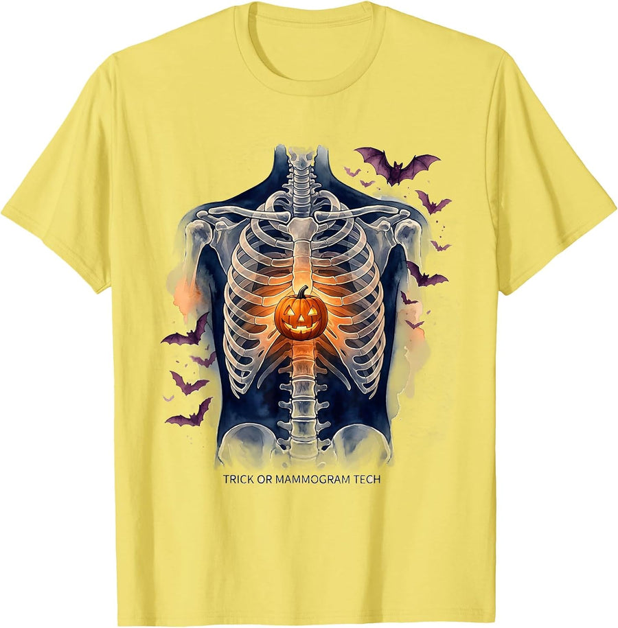 Men's Trick Or Mammogram Tech Funny Radiology Tech Halloween Humor T-Shirt - Lemon Yellow