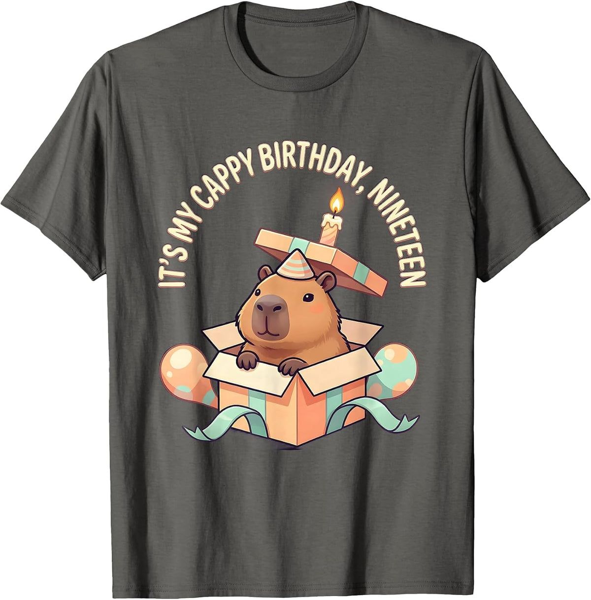 It's My Cappy Birthday Nineteen Cute Kawaii Capybara T-Shirt - Asphalt Grey