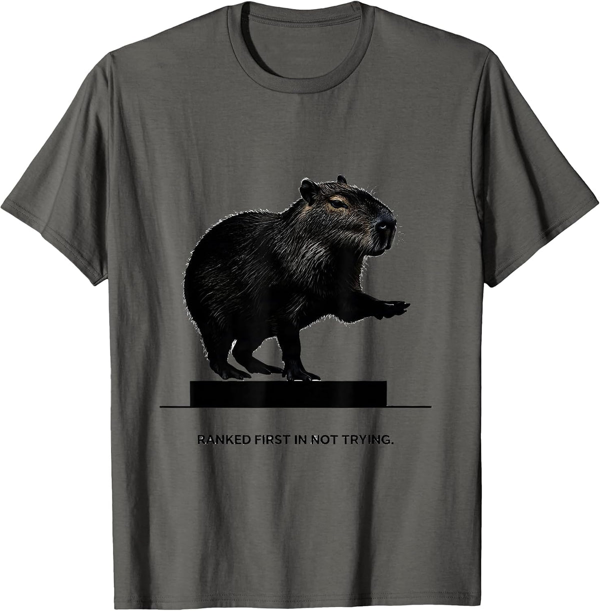 Ranked First In Not Trying Funny Capybara Animal Meme Humor T-Shirt - Asphalt Grey