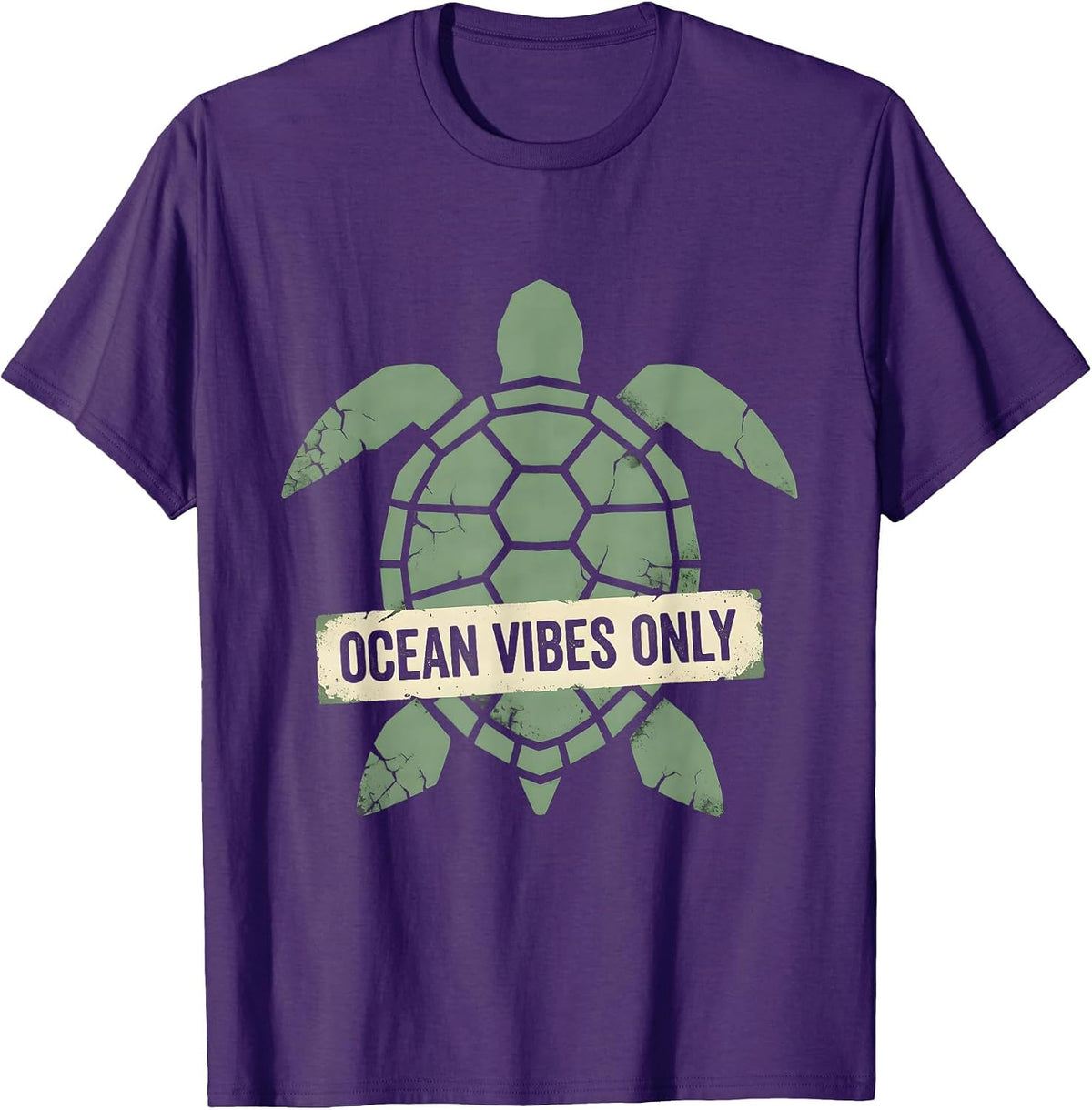 Men's Ocean Vibes Only Turtle Coastal Design T-Shirt - Purple