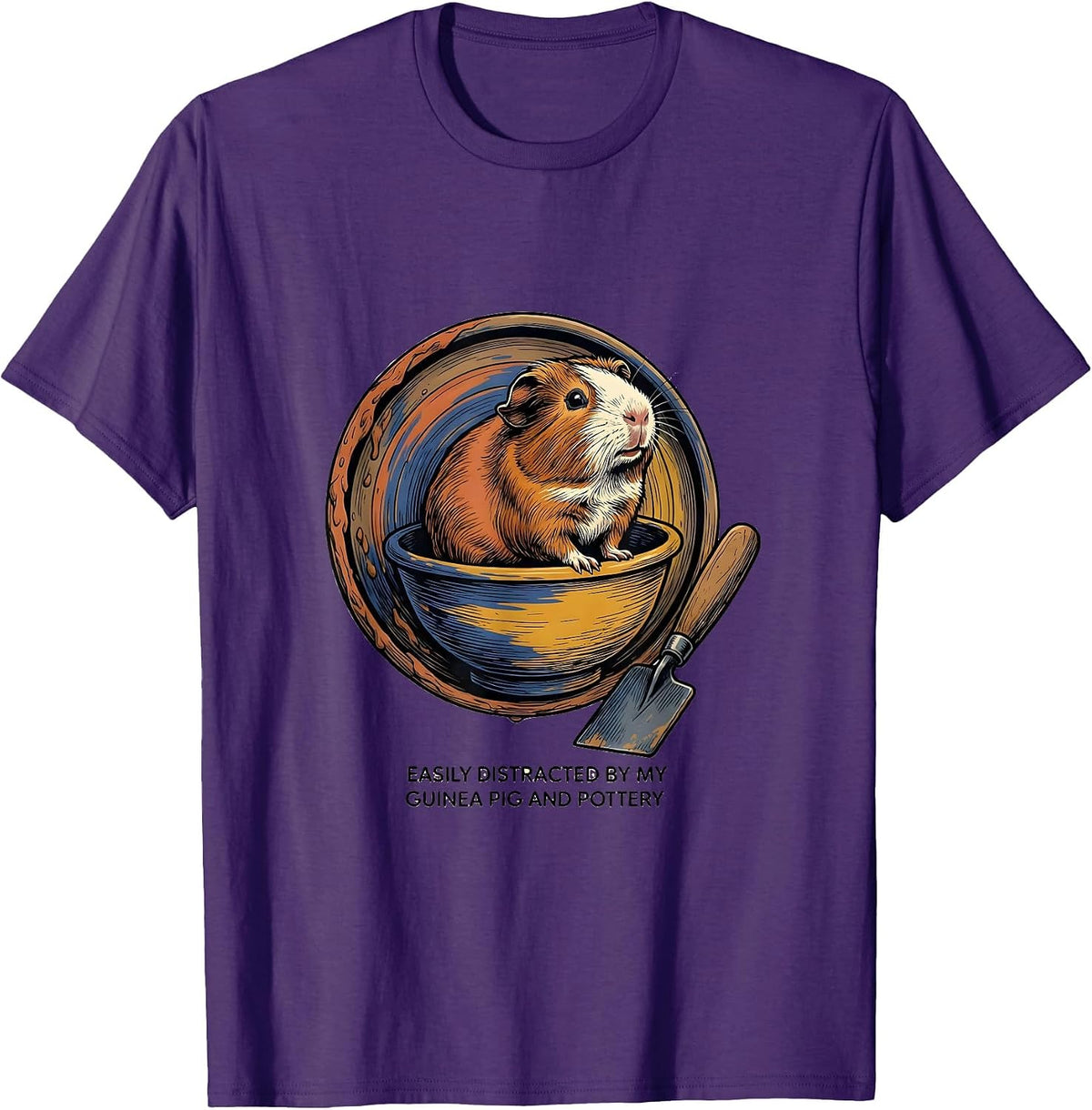 Men's Easily Distracted By My Guinea Pig And Pottery Funny T-Shirt - Purple