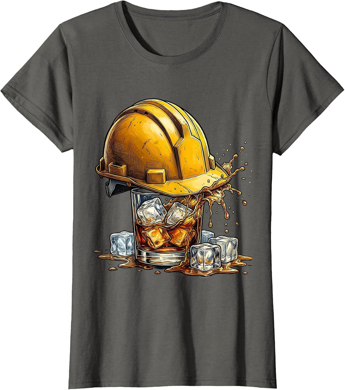 Women's Whiskey Lover Labor Day Hard Hat Graphic T-Shirt - Asphalt Grey