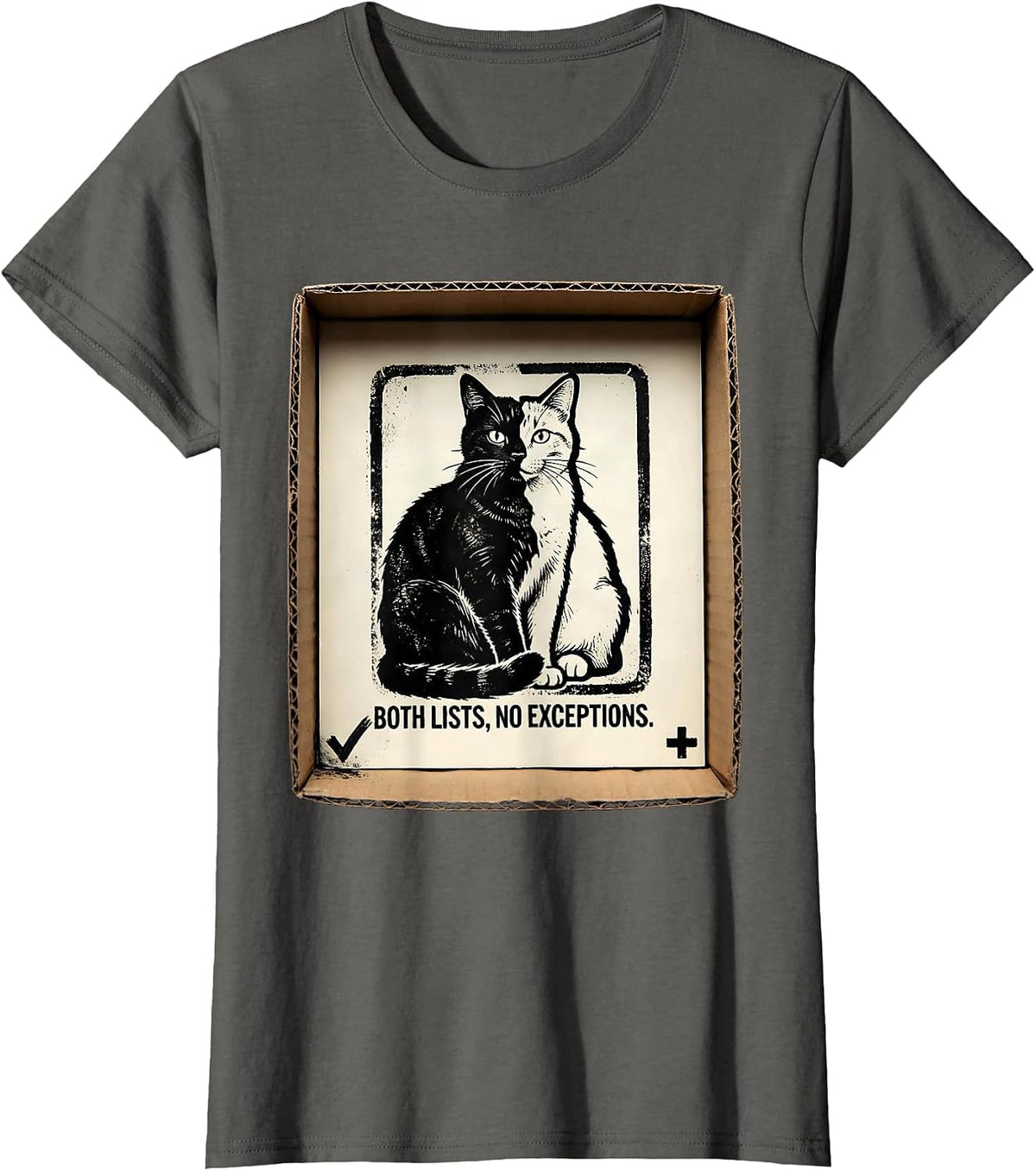 Women's Both Lists No Exceptions Funny Quantum Physics Cat Owner T-Shirt - Asphalt Grey