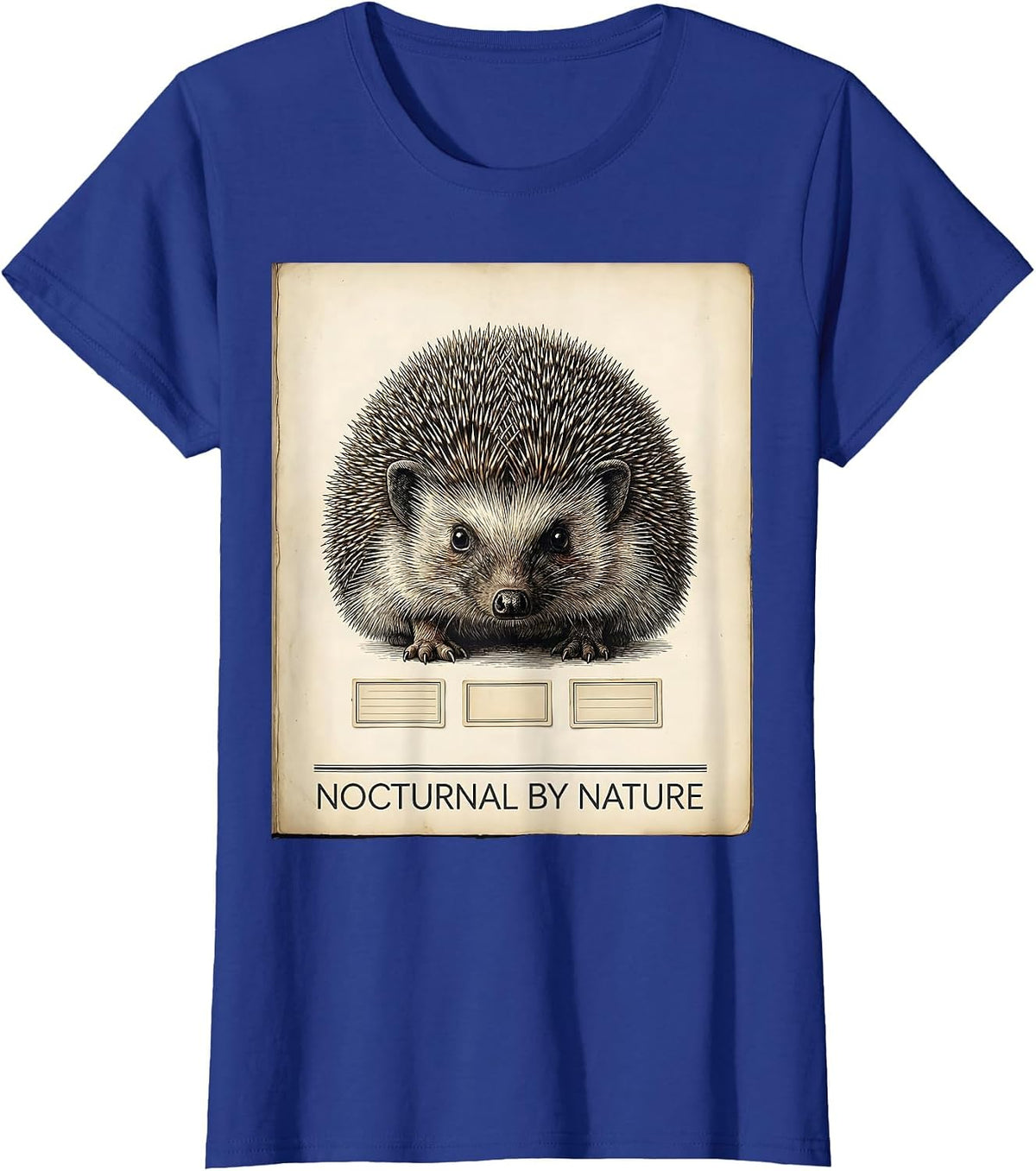 Women's Nocturnal By Nature Botanical Hedgehog Lover Quirky Humor T-Shirt - Royal Blue