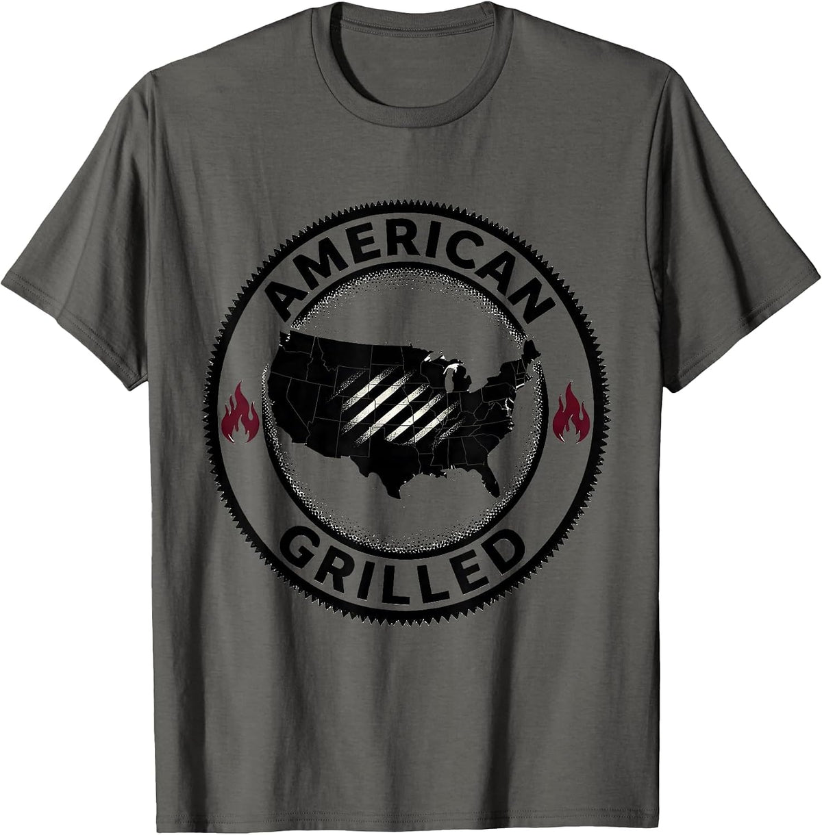 Men's American Grilled Labor Day USA Grill Marks Design T-Shirt - Asphalt Grey