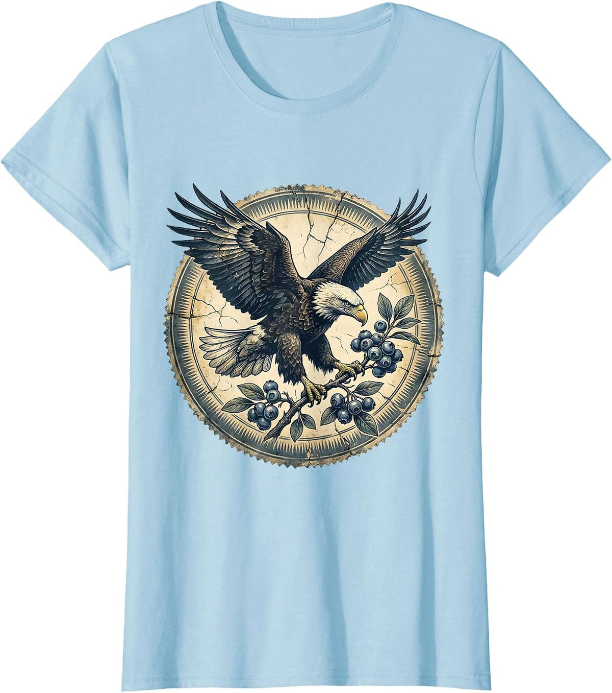 Eagle Clutching Blueberry Branch Patriotic Design T-Shirt - Baby Blue