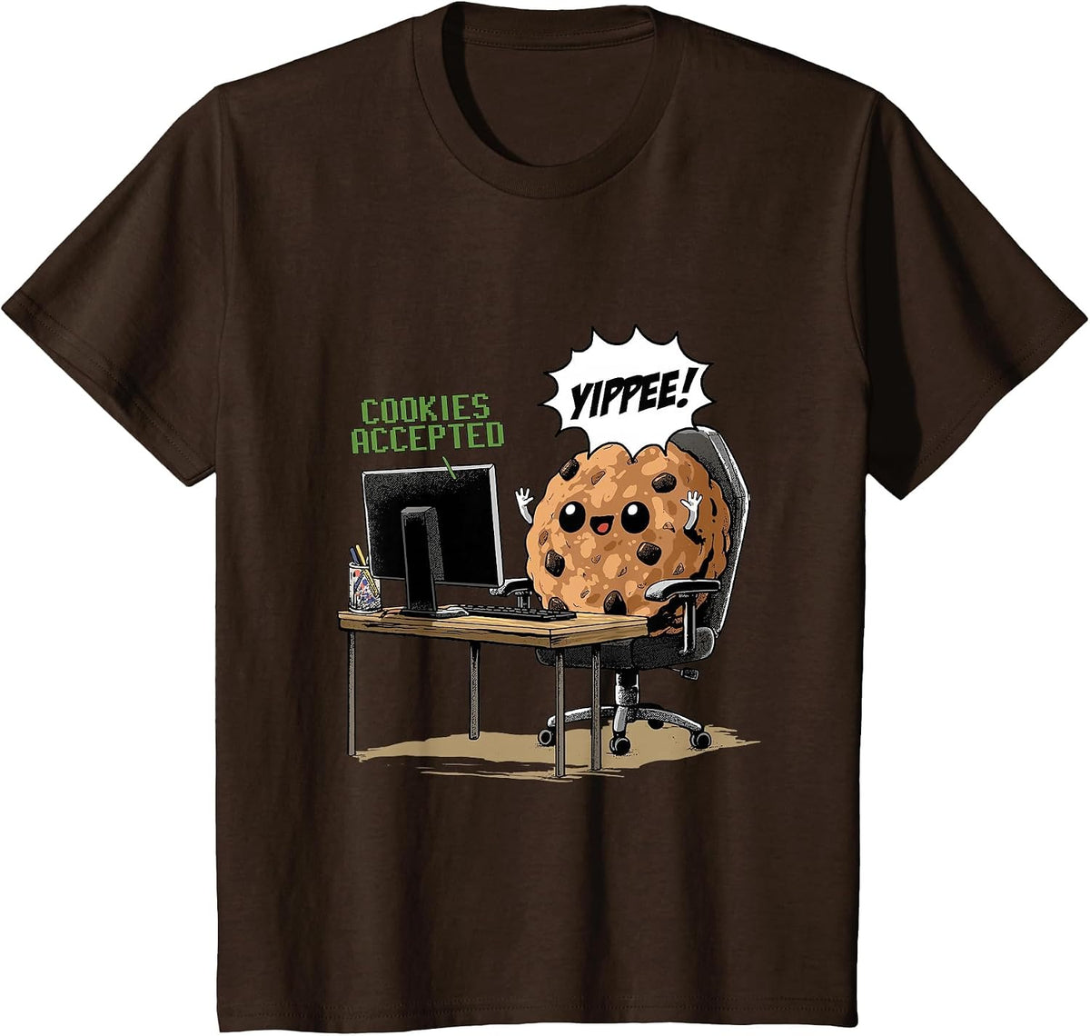 Cookies Accepted Nerd Shirt Funny Computer Internet Coder T-Shirt, Youth, Brown, Large - As Pictured