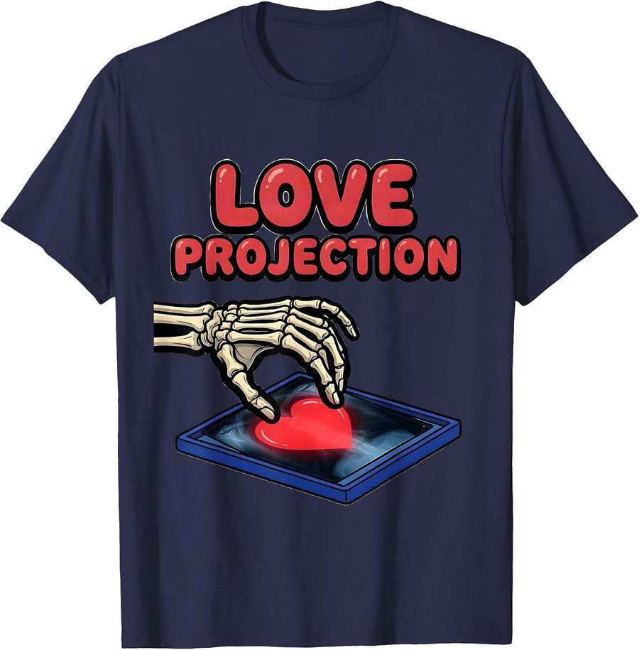 Love Projection Funny Radiology Tech Skeleton Valentine T-Shirt - Navy Blue