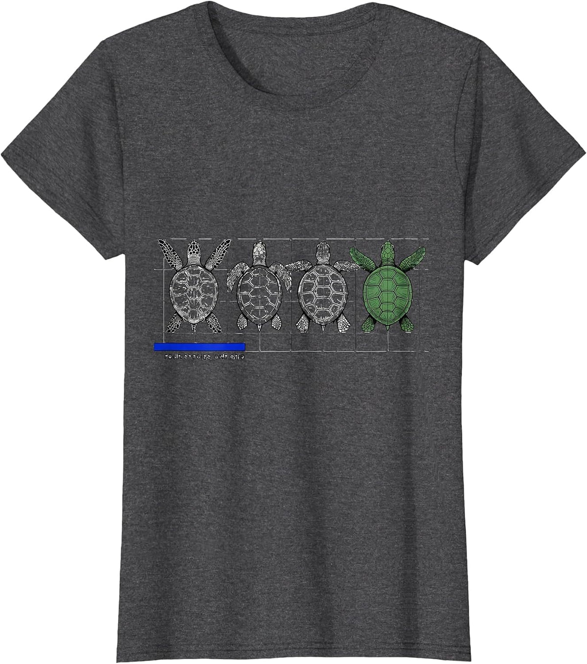 Women's Four Species One Grid Swiss International Sea Turtle T-Shirt - Dark Heather Grey