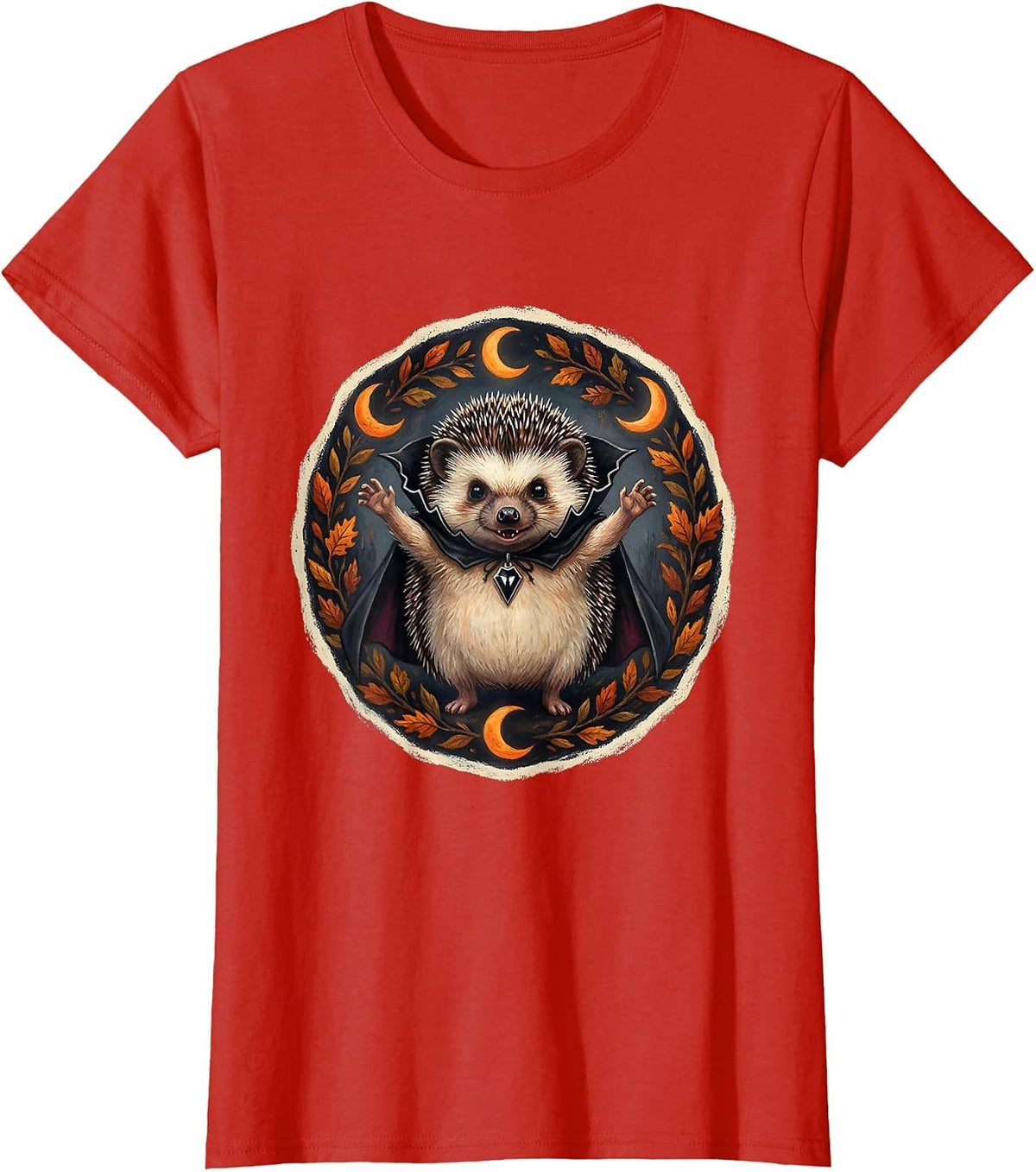 Cute Halloween Dracula Hedgehog Spooky Design T-Shirt - Red