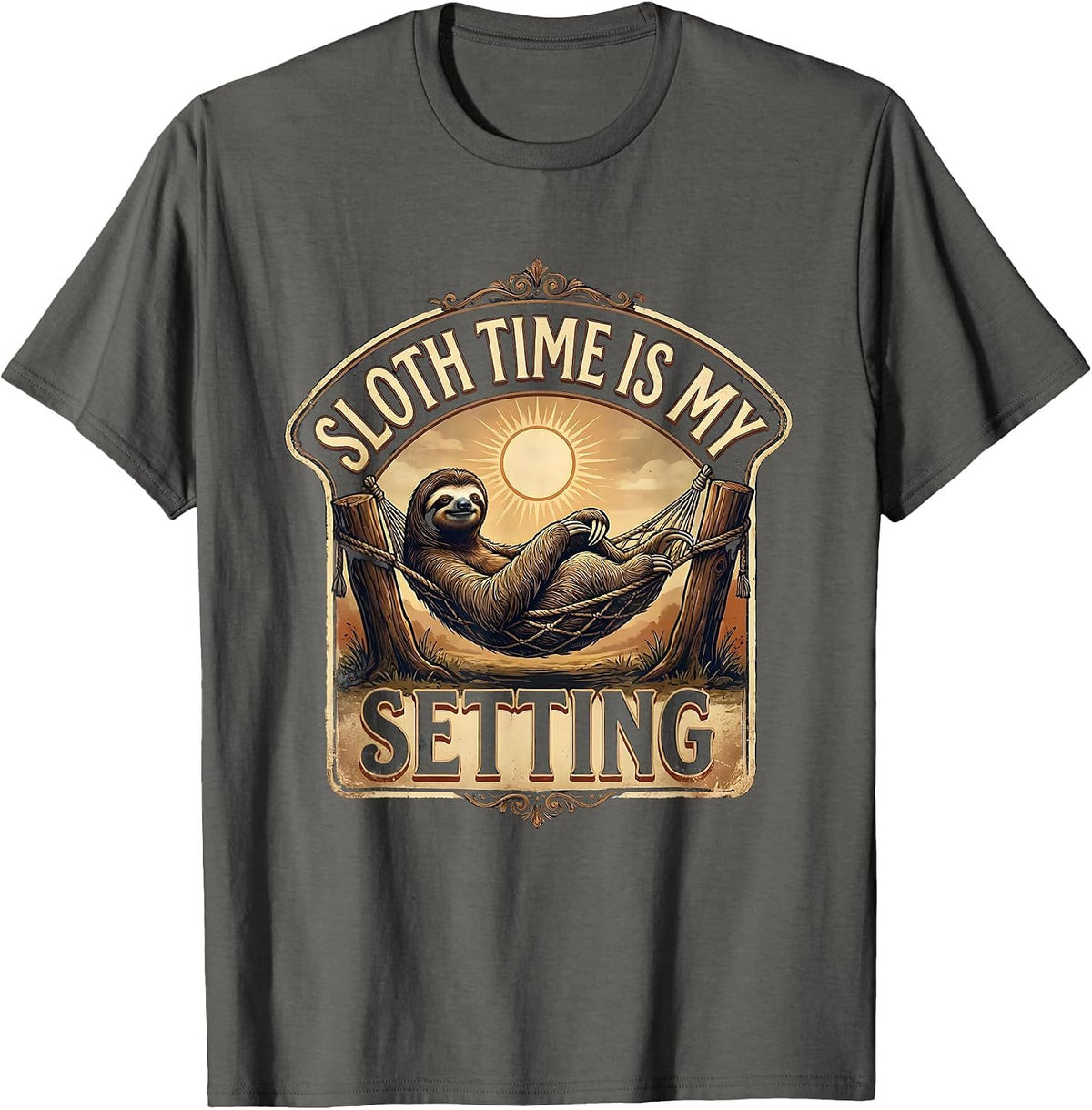 Sloth Time Is My Setting Vintage Funny Sloth Lover Gift T-Shirt - Asphalt Grey