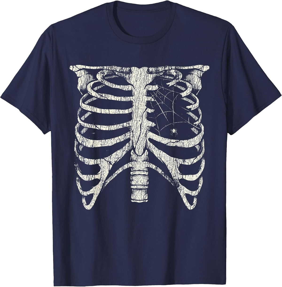 Skeleton Rib Cage Horror Alt Goth Halloween Costume Gothic T-Shirt - Navy Blue