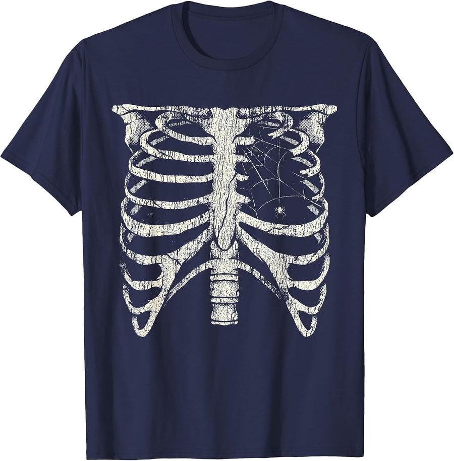 Skeleton Rib Cage Horror Alt Goth Halloween Costume Gothic T-Shirt - Navy Blue