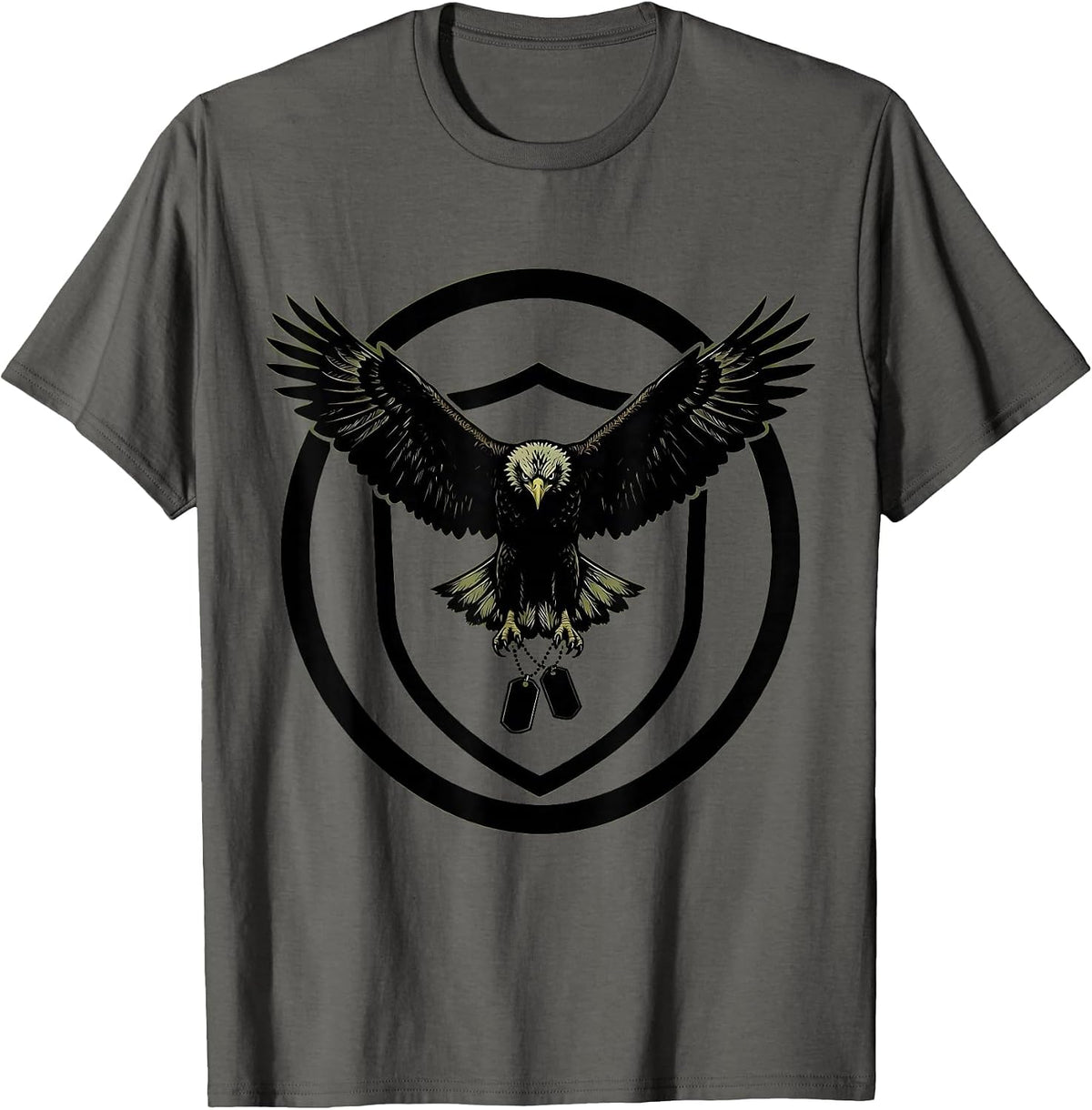 Men's Eagle and Dog Tags Patriotic Shield Graphic T-Shirt - Asphalt Grey
