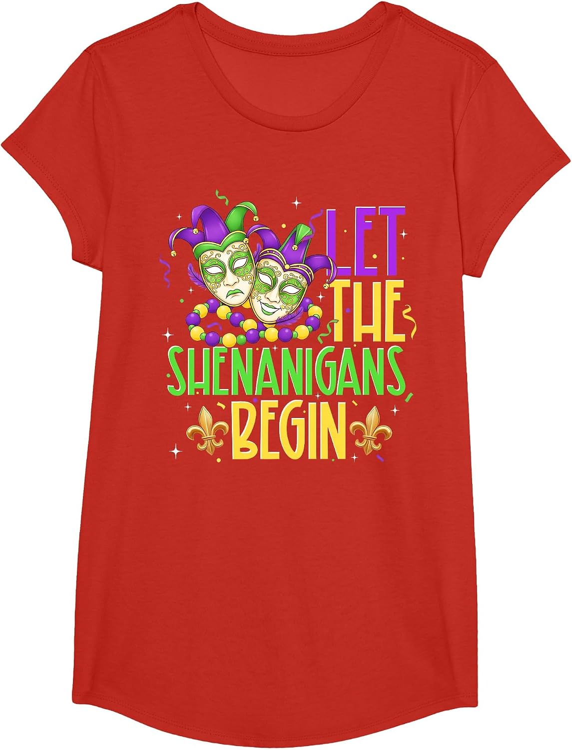 Let The Shenanigans Begin Mardi Gras Masquerade Men Women T-Shirt - Girls Red