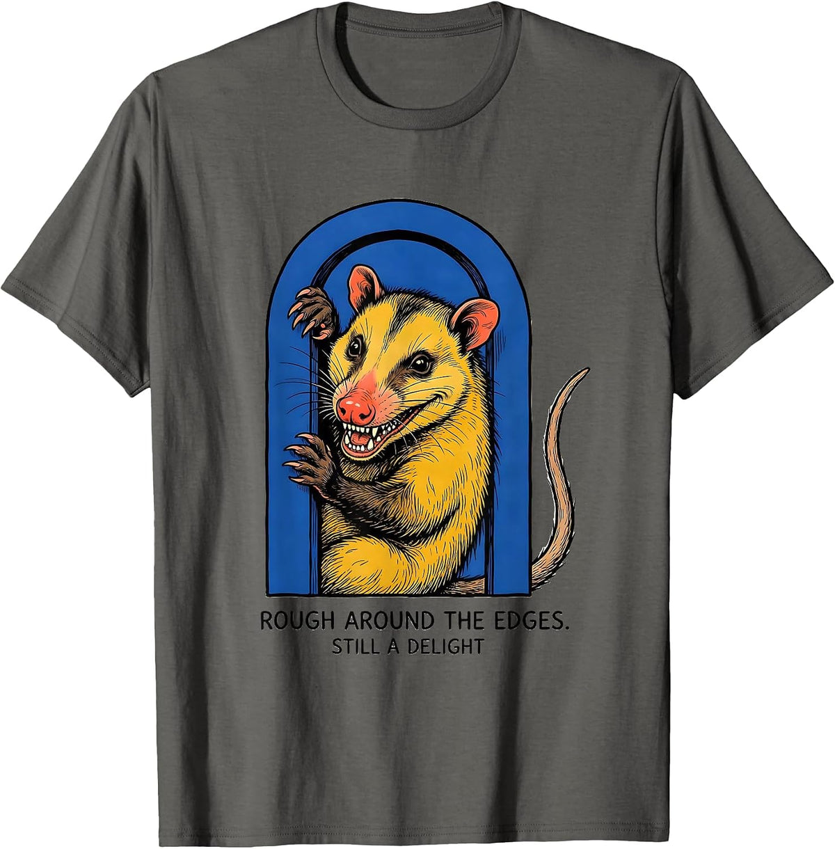 Men's Rough Around The Edges Still A Delight Funny Opossum T-Shirt - Asphalt Grey