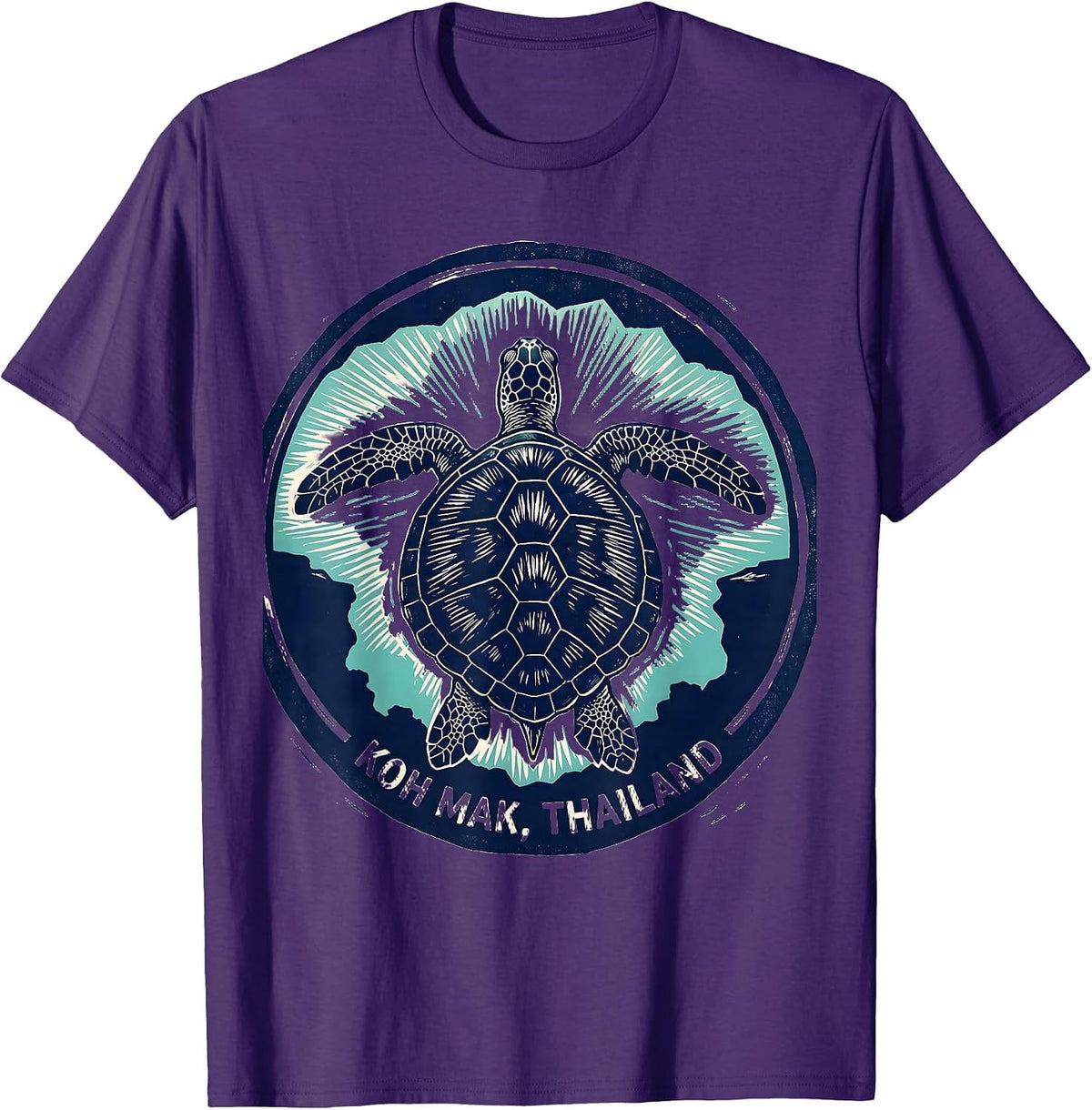 Koh Mak Thailand Linocut Sea Turtle Beach Souvenir T-Shirt - Purple
