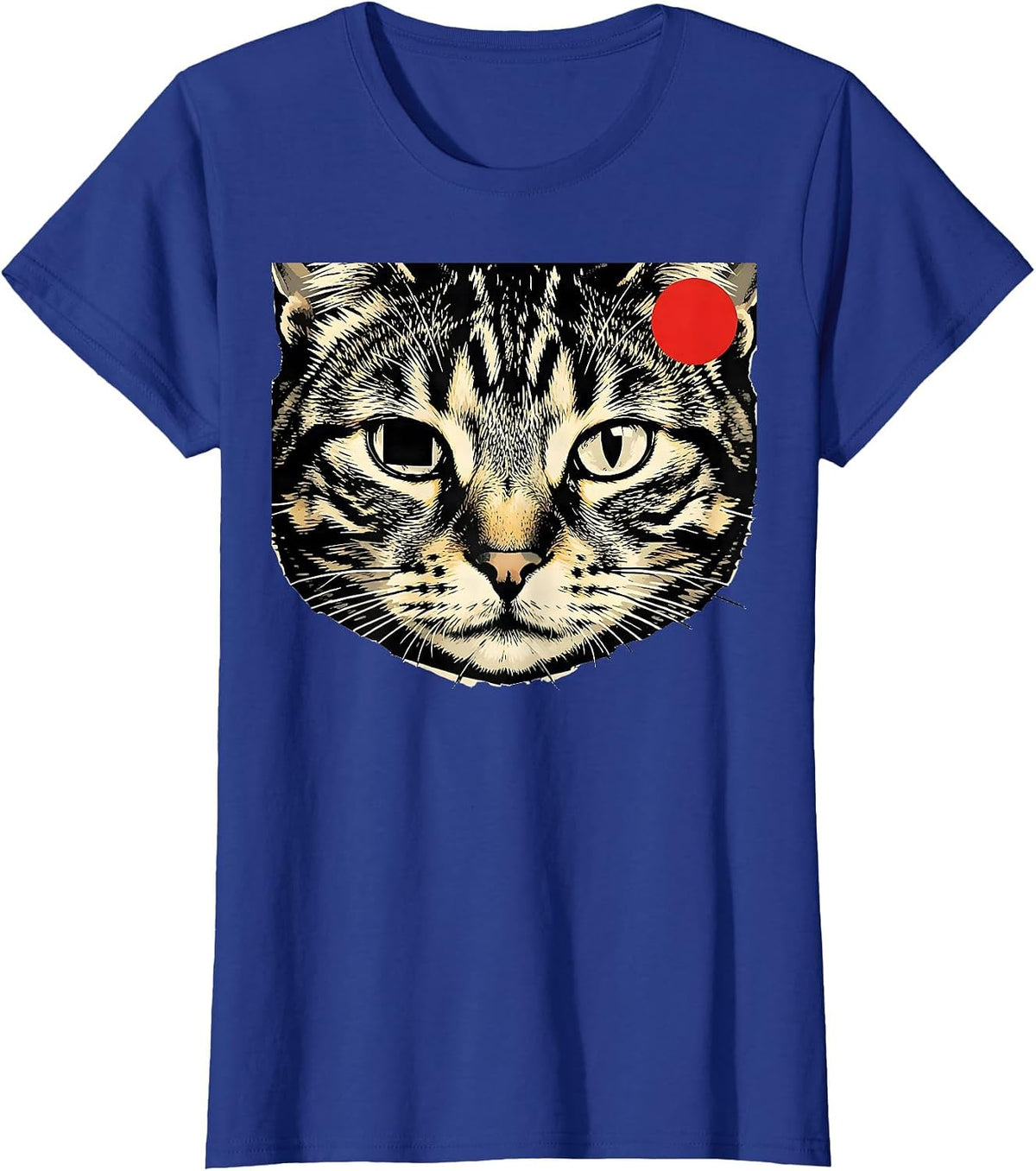 Women's Cursed Tabby Cat Stencil Meme Bootleg Humor T-Shirt - Royal Blue
