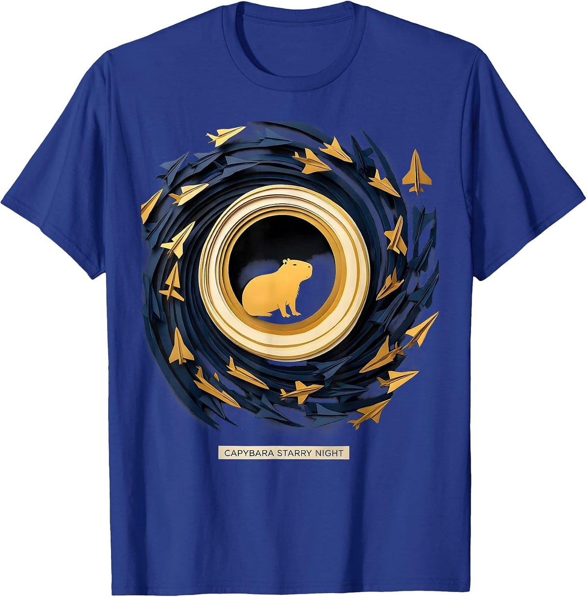 Men's Capybara Starry Night Paper Cutout Van Gogh Parody Animal T-Shirt - Royal Blue
