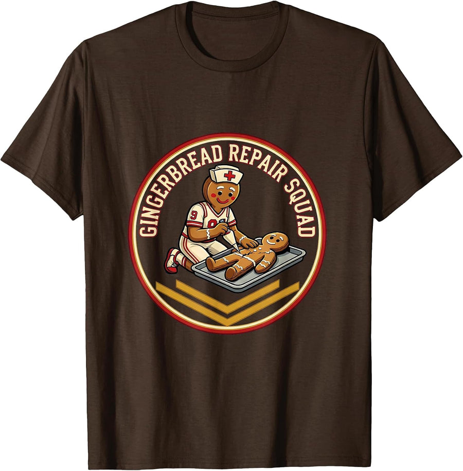 Men's Gingerbread Repair Squad Funny Christmas Nurse Gingerbread T-Shirt - Brown