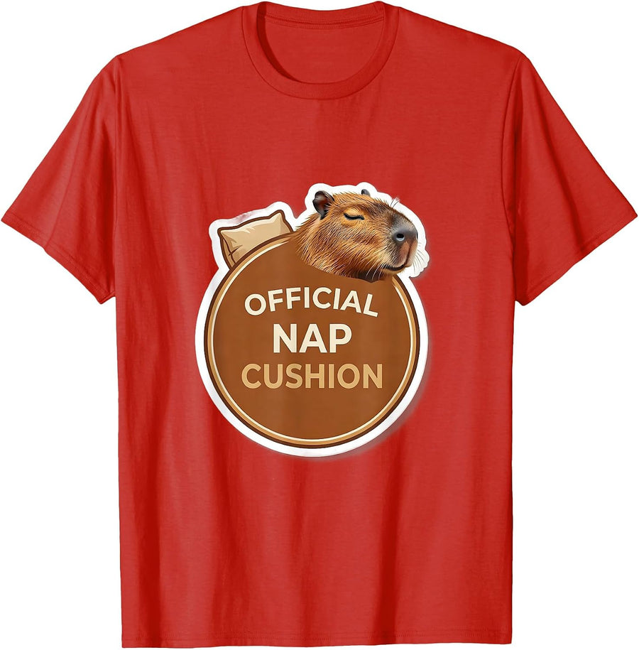 Men's Official Nap Cushion Cute Capybara Sleepybara Nappy Pajama T-Shirt - Red