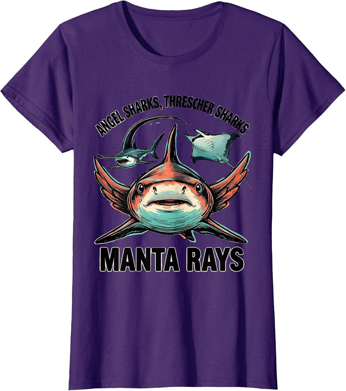 Women's Angel Sharks, Thresher Sharks, Manta Rays Marine Biology T-Shirt - Purple