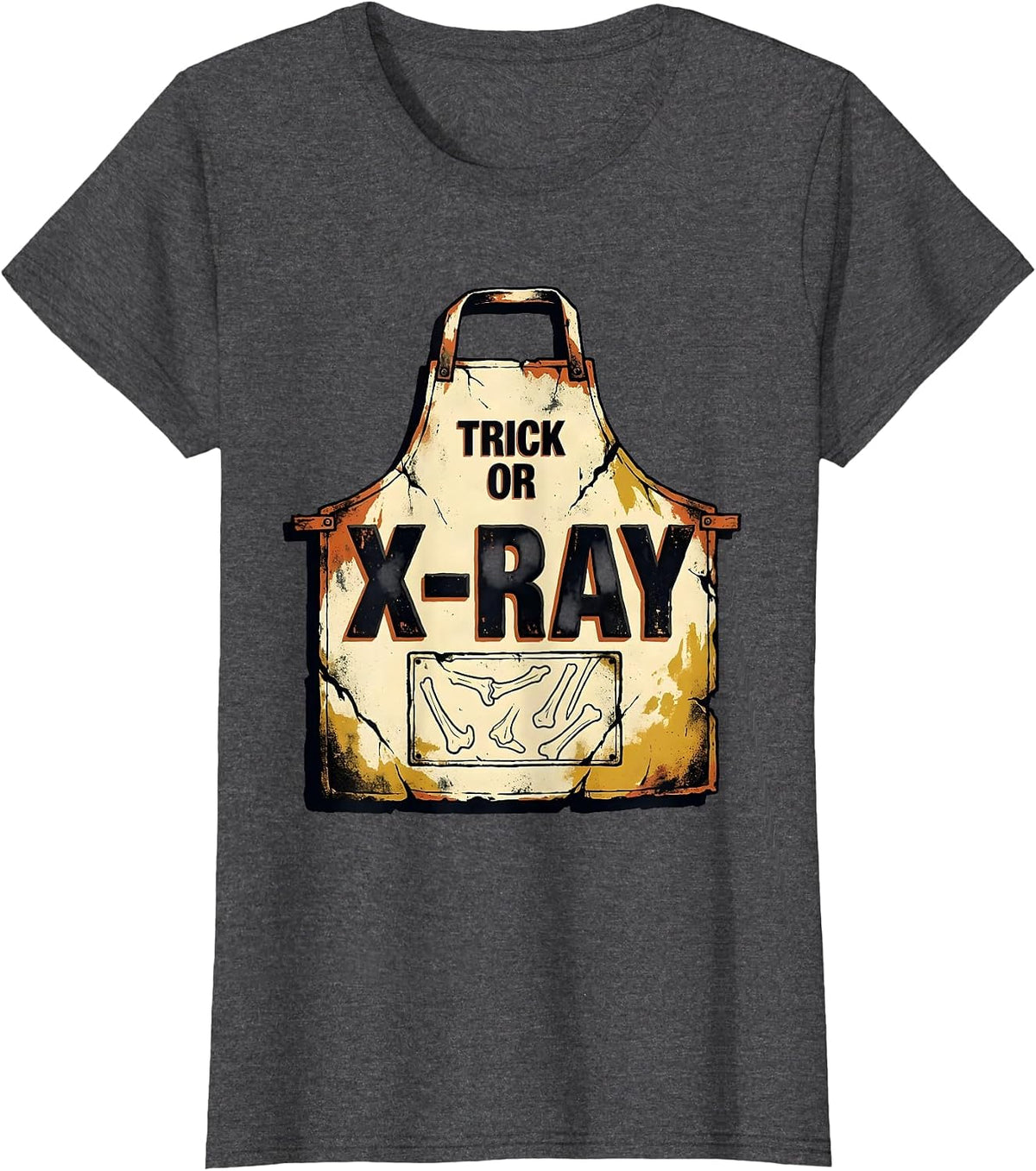 Women's Trick Or X-Ray Distressed Radiology Tech Halloween Workplace T-Shirt - Dark Heather Grey