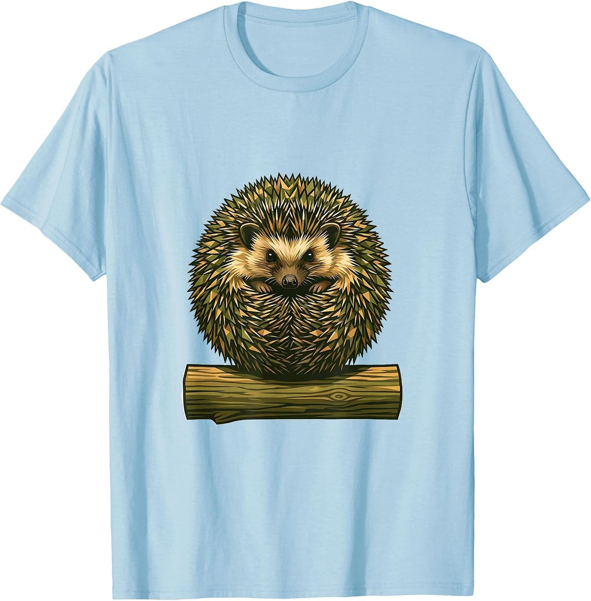 Men's Kids Camo Hedgehog Curled on Log T-Shirt - Baby Blue