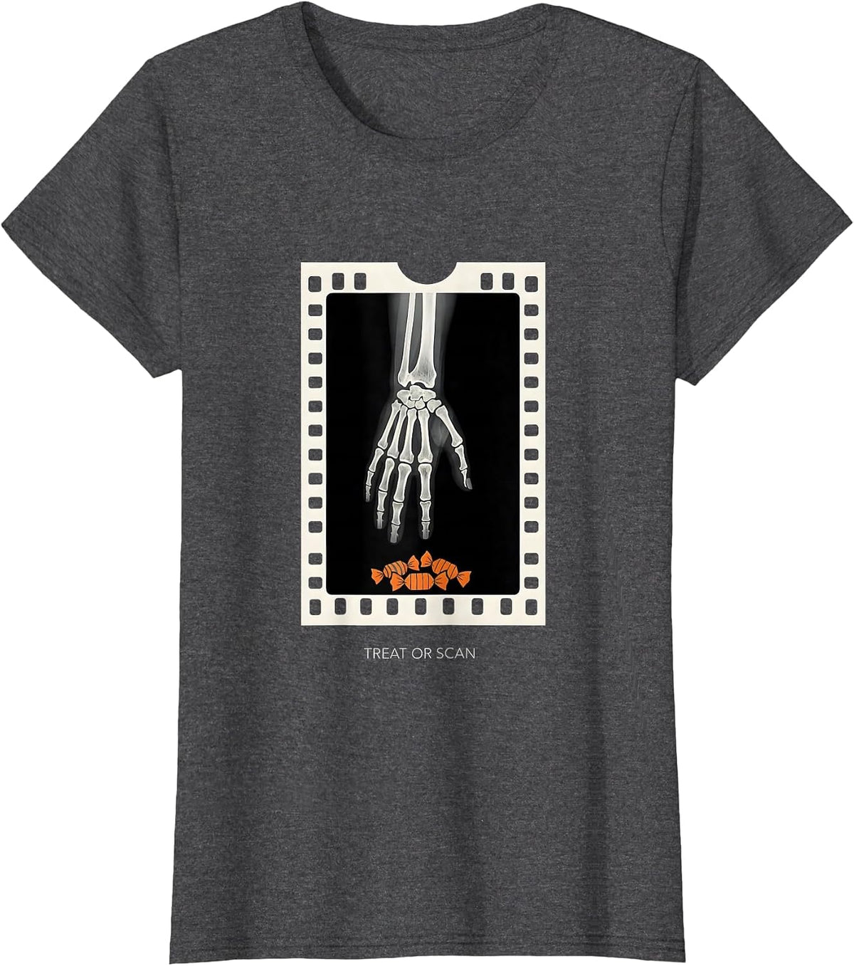 Women's Treat Or Scan Funny Radiology Tech Halloween Humor T-Shirt - Dark Heather Grey