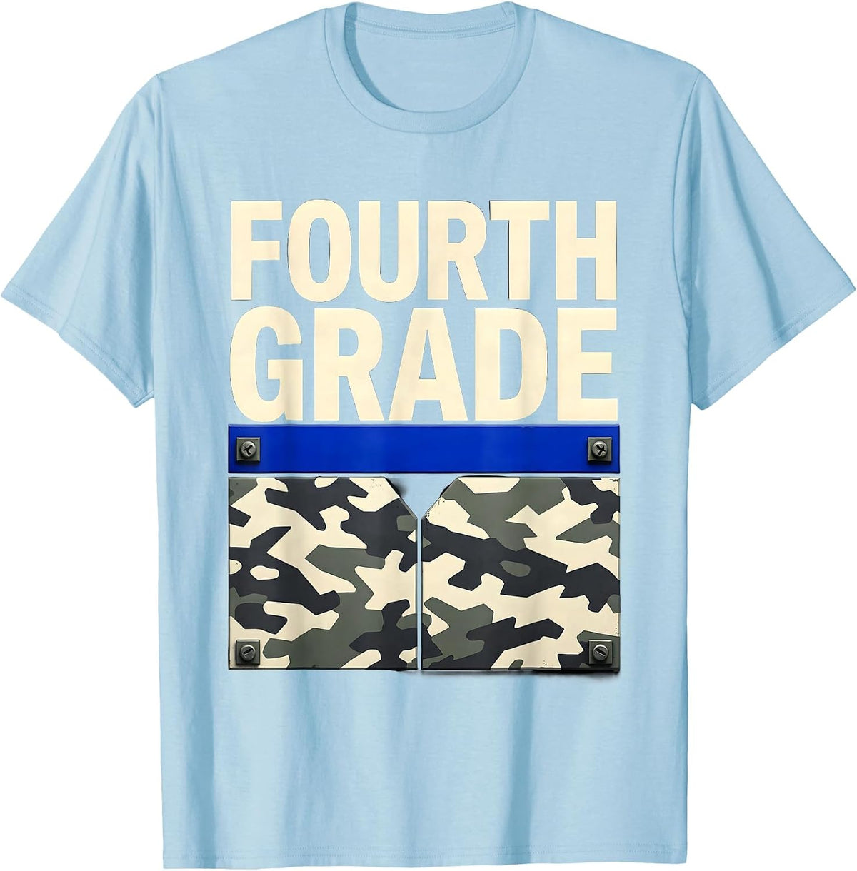 Men's Fourth Grade Brutalist Camo Back To School Boys Teacher T-Shirt - Baby Blue