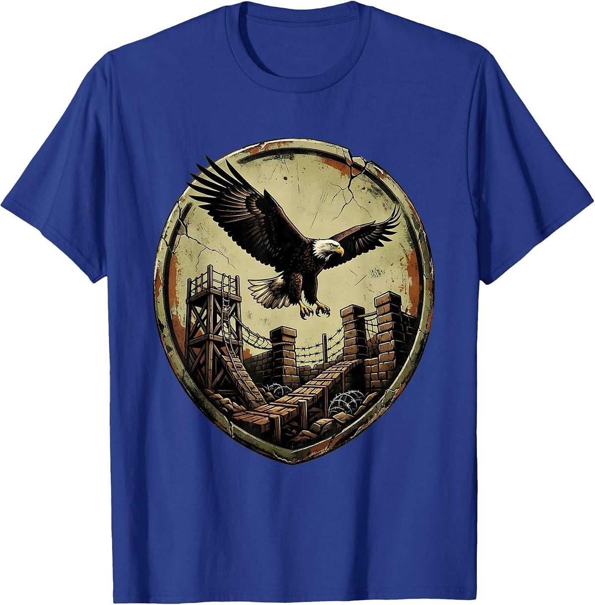 Eagle Soaring Over Military Obstacle Course T-Shirt - Royal Blue