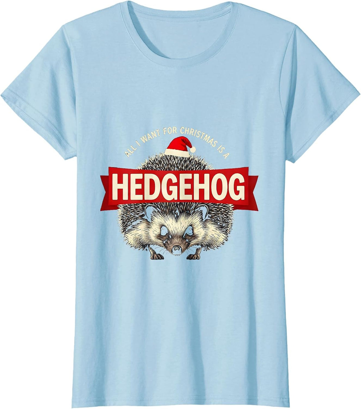All I Want For Christmas Is A Hedgehog Funny Ugly Sweater T-Shirt - Baby Blue