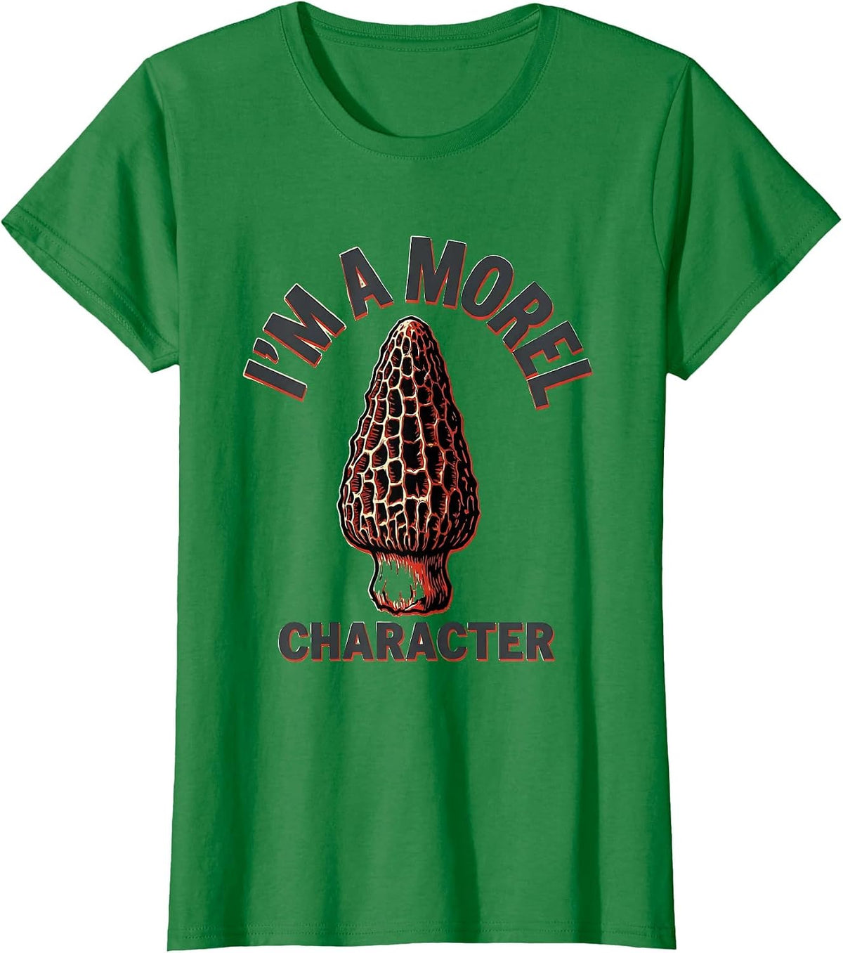 I'm A Morel Character Stencil Graphic Mushroom Forager T-Shirt - Kelly Green